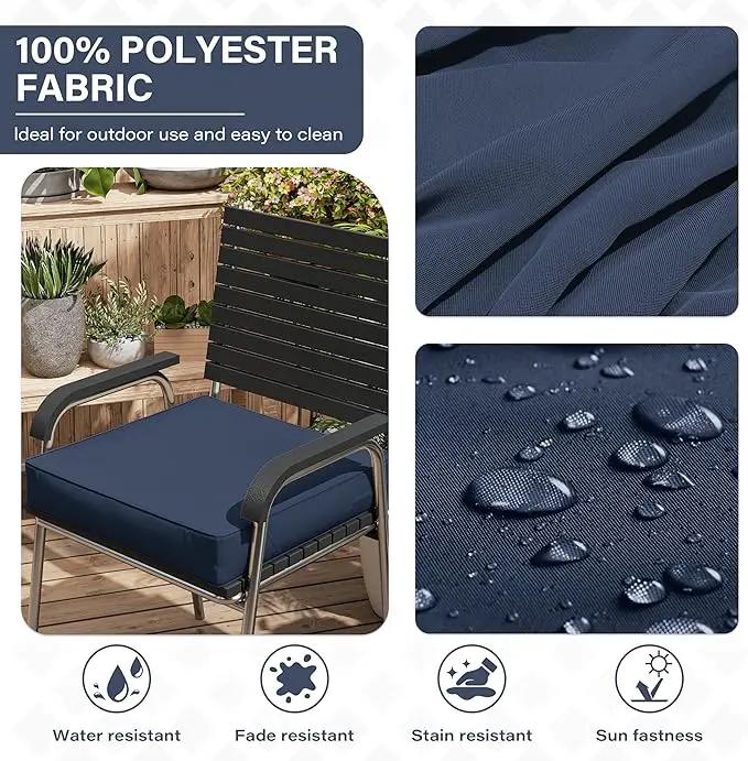 Patio Chair Cushions 22 X 22 X 4 Inch Waterproof Outdoor Seat Cushions for Patio Furniture, Outdoor Sofa Couch Pads with Ties & Handle, Set of 2, Navy Blue by GreenHaven Gardens