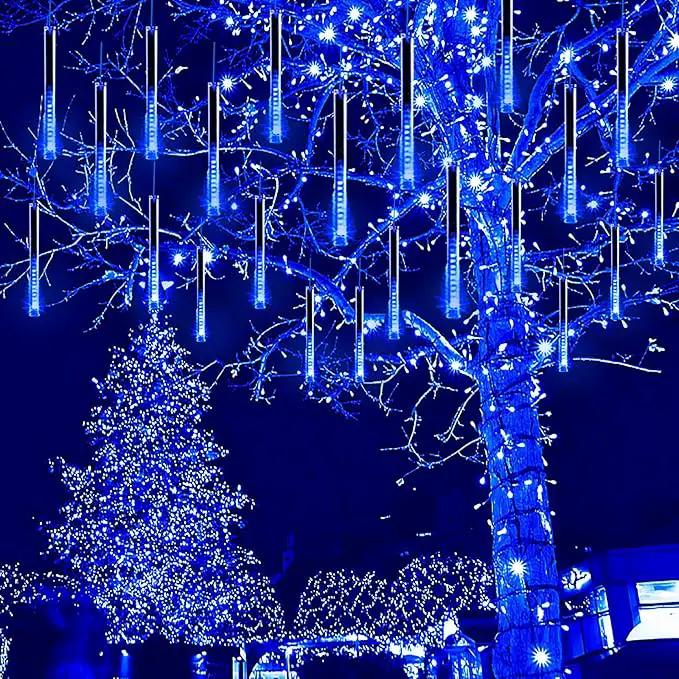 Christmas Lights, 16 Inch/40cm Meteor Shower Lights, Xmas Decorations for Outside Yard Party, LED Icicle Christmas Light Outdoor for Tree Porch House Holiday, UL Plug, Blue by GreenHaven Gardens