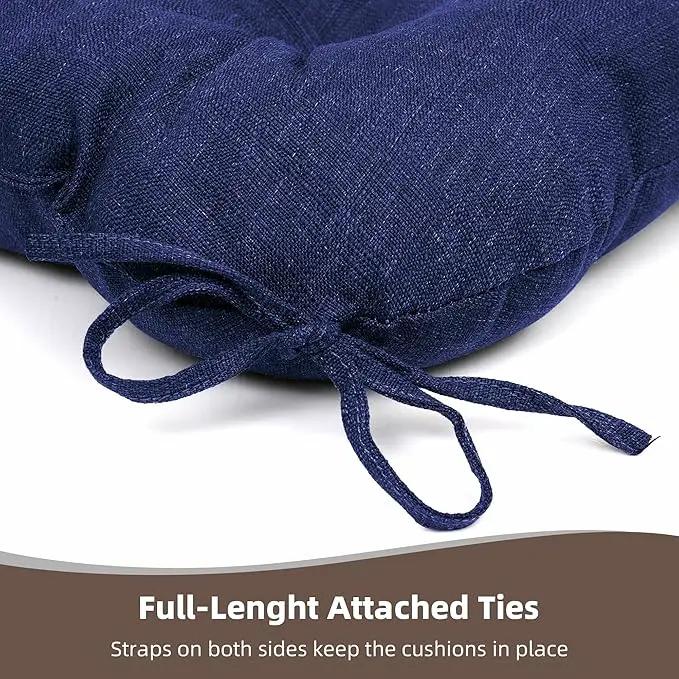 RACE LEAF Outdoor Seat Cushions Set of 2, 17" x 17" Square Patio Cushions, Plump Filling Tufted Water-Resistant Olefin Chair Seat Cushion with Ties for Non-Slip Support, Navy by GreenHaven Gardens