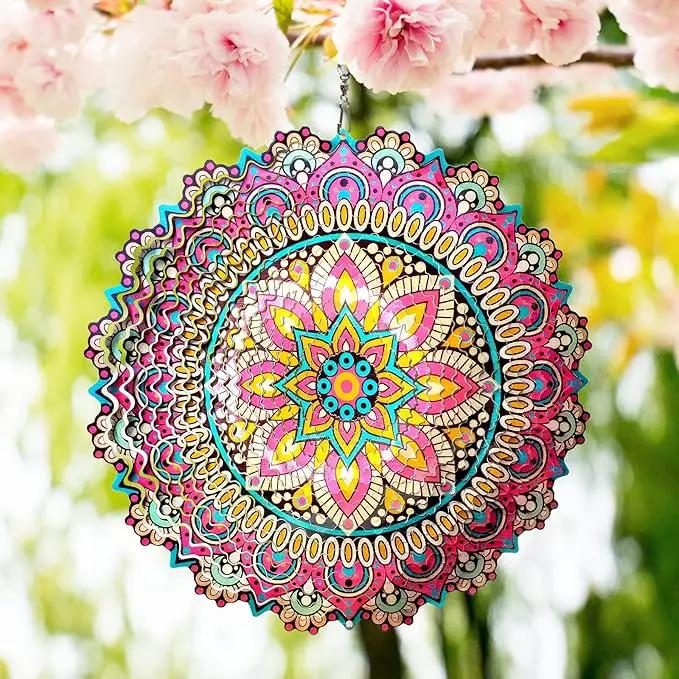 Wind Spinner Blossom Mandala Wind Spinners Outdoor 12inch 3D Stainless Steel Hanging Wind Sculptures Creates Holographic Effect. Kinetic Garden Decoration Yard Art Decor Worth Mandala Gifts by GreenHaven Gardens