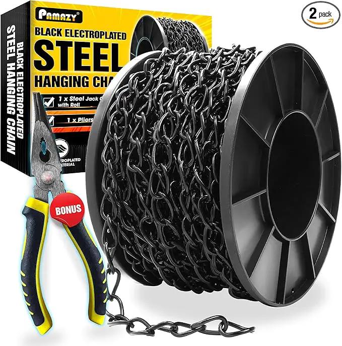 [Upgraded] 50FT Black Electroplated Steel Hanging Chain Roll, Pliers Included, 20LBS Load Capacity, Durable, Rust-Resistant, Adjustable Length for Hanging Bird Feeders, Planters, Lanterns, Billboards by GreenHaven Gardens