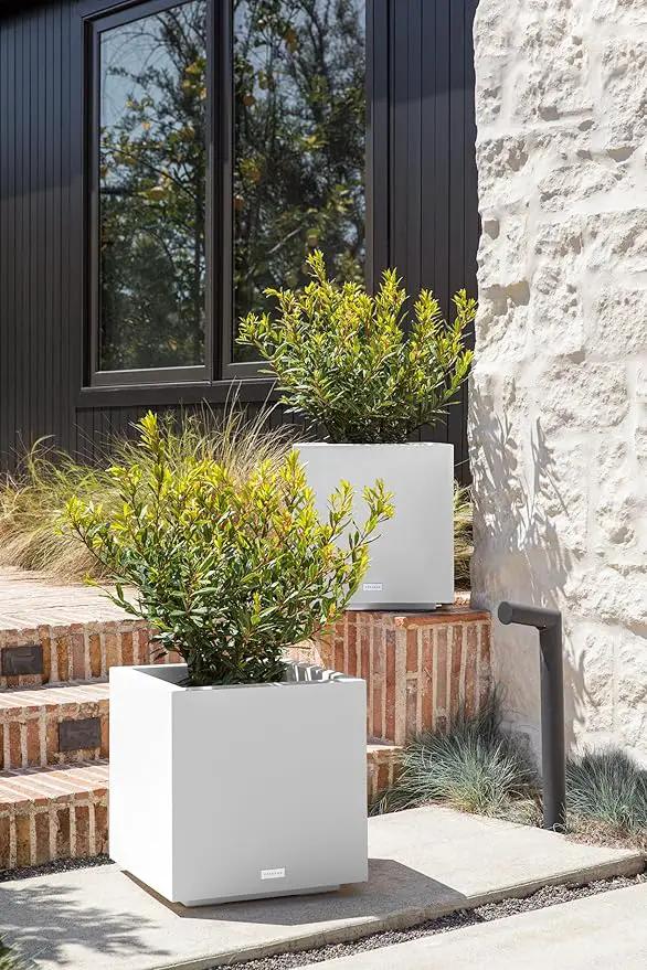 Veradek Block Series Cube Plastic Planter - Large Square Planter for Indoor or Outdoor Patio/Garden | Durable All-Weather Use with Drainage Holes | Modern Décor for Tall Plants, Trees, Flowers by GreenHaven Gardens