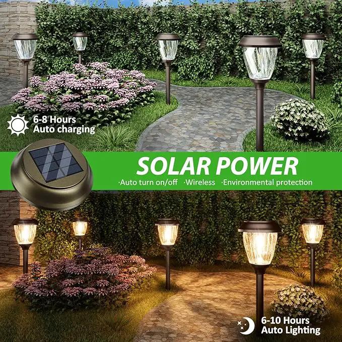 XMCOSY+ Solar Lights Pathway Outdoor - 2 LED Modes 10/25 LM Solar Powered Yard Garden Lighting, Waterproof IP65 Glass Stainless Steel Landscape Lights for Driveway Walkway Sidewalk Decor (Warm White) by GreenHaven Gardens