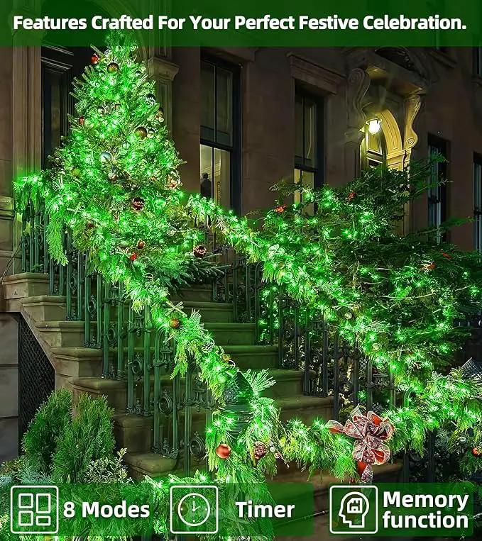 750 LED Outdoor Christmas Lights Decorations, 246ft Green Wire LED Christmas String Lights with Timer Memory, Twinkle Lighs for Indoor Outdoor Xmas Party Christmas Tree Wedding Garden Patio Green by GreenHaven Gardens
