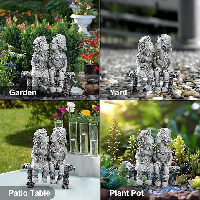 Lily's Home First Kiss Resin Garden Statue, Little Girl and Boy Kissing Yard Miniature Figurine,Small and Exquisite, 9 Inch by GreenHaven Gardens