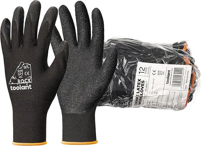 toolant Crinkle Latex Work Gloves Bulk, Rubber Coated Safety Work Gloves for Men and Women, 120 Pairs for Construction, Gardening, Warehouse (Black, Medium) by GreenHaven Gardens