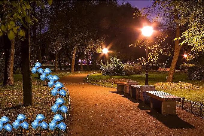 RAYLIDA Solar Lights Outdoor Decorative - 3 Pack Hydrangea Solar Garden Stake Lights Waterproof,Two Lightning Modes & Enlarged Solar Panel (Blue) by GreenHaven Gardens
