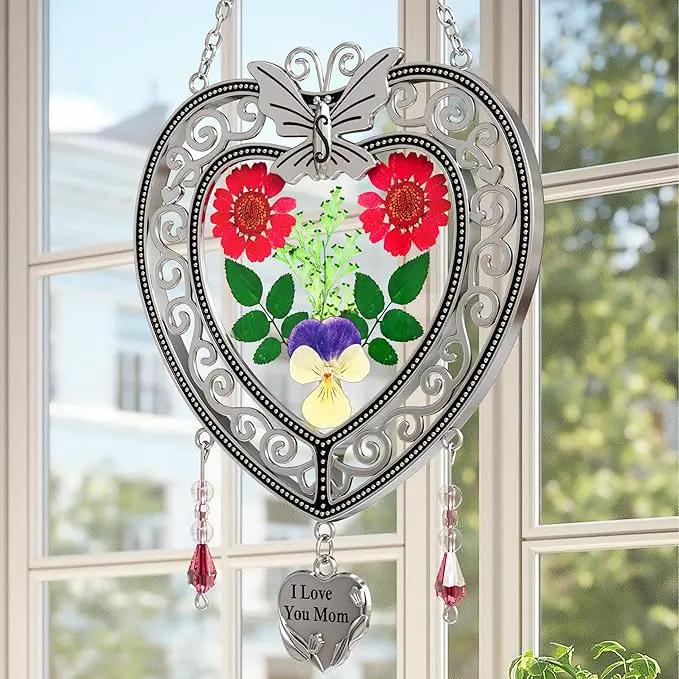 KY&BOSAM Heart Suncatcher-Stained Glass Panles I Love You Mom Sun catchers Hangings for Windows Wind Chime Ornament Mom Gifts - Gifts for Mother`s Day Valentine`s Day Birthday Christmas by GreenHaven Gardens