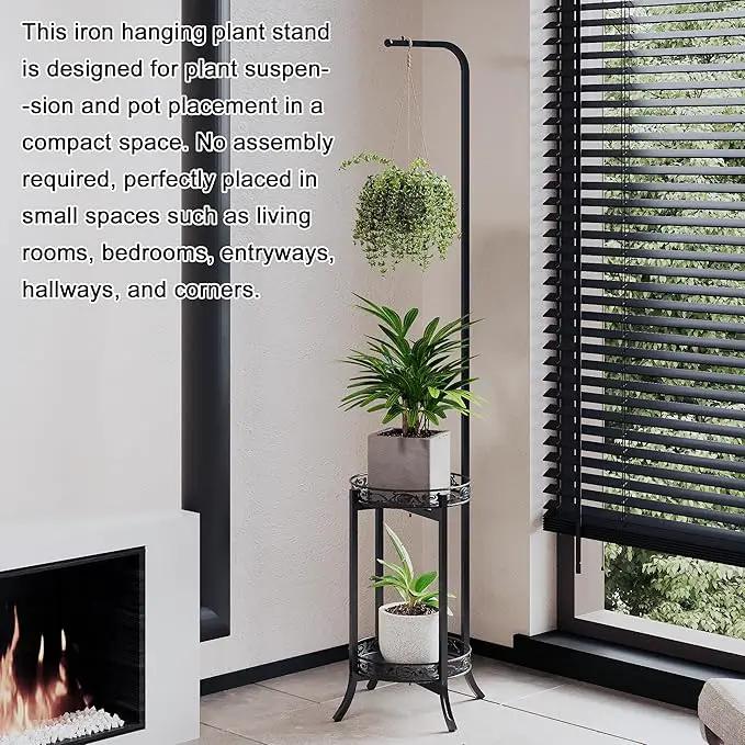 COPREE 2-tier Hanging Plant Stand 2 Pack, Space-Saving Iron Planter Shelves Flower Pot Organizer Rack Multiple Flower Pot Display Holder Shelf Indoor Outdoor Heavy Duty Planter Shelving Unit by GreenHaven Gardens
