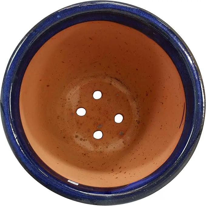 Sunnydaze 18.5" Large Ceramic Plant Pot - Round Outdoor Glazed Ceramic Planter Pot with Drainage - Imperial Blue - Studio by GreenHaven Gardens