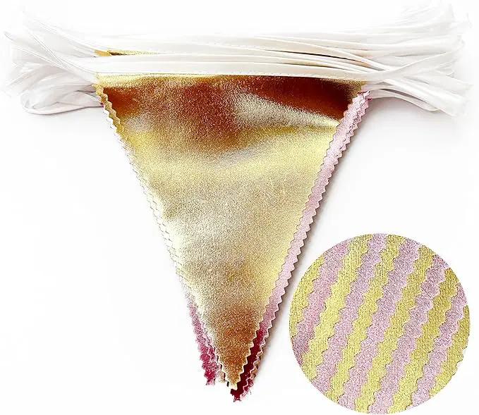 Pink Gold Party Decoration Metallic Fabric Light Pink Gold Triangle Pennant Banner Flag Bunting Garland for Women Girl Birthday Retirement Graduations Bridal Shower Wedding Baby Shower Party Supplies by GreenHaven Gardens
