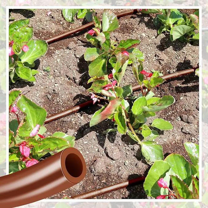 Treela 328 ft Drip Irrigation Hose 1/4 Inch Blank Distribution Tubing Drip Irrigation Tubing Water Hose for Garden Flower Bed Greenhouse Flower Patio Lawn (Brown) by GreenHaven Gardens