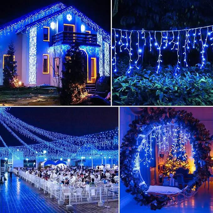 Christmas Icicle Lights Outdoor, 98FT 1216 LED Icicle String Lights with 8 Modes 228 Drops, Curtain Twinkle Lights for Bedroom House Holiday Party Wedding Decorations, Blue by GreenHaven Gardens