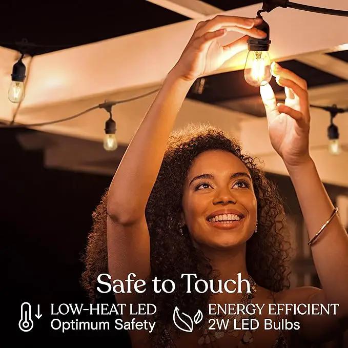 Brightech Ambience Pro - Waterproof LED Outdoor String Lights - 15 Hanging, Dimmable 2W Vintage Edison Bulbs - 48 Ft Commercial Grade Patio Lights Create Cafe Ambience in Your Backyard by GreenHaven Gardens