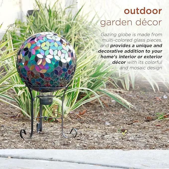 Alpine Corporation 10" Diameter Indoor/Outdoor Glass Mosaic Gazing Globe Yard Decoration, Purple Pearlized Petals Design by GreenHaven Gardens