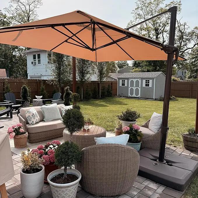 PURPLE LEAF 10' X 13' Patio Cantilever Umbrella Rectangle Umbrella Outdoor with Aluminum Offset Hanging and 360° Rotation for Pool Garden Deck Patio, Taupe by GreenHaven Gardens