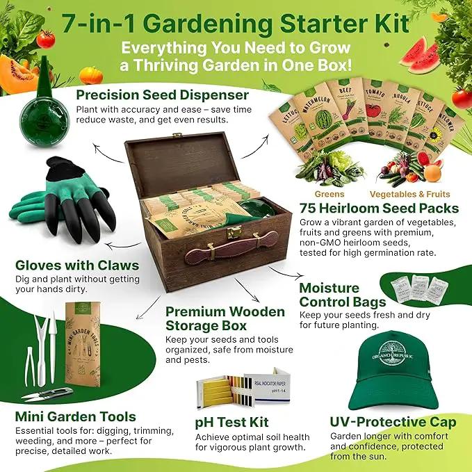 75 Vegetable & Greens Seeds Variety Pack, Garden Seed Starter Kit - Over 44,700 Non-GMO Heirloom Seeds for Planting Vegetables and Greens, Seeds Gift Seed Box with Gardening Supplies, Survival Kit by GreenHaven Gardens