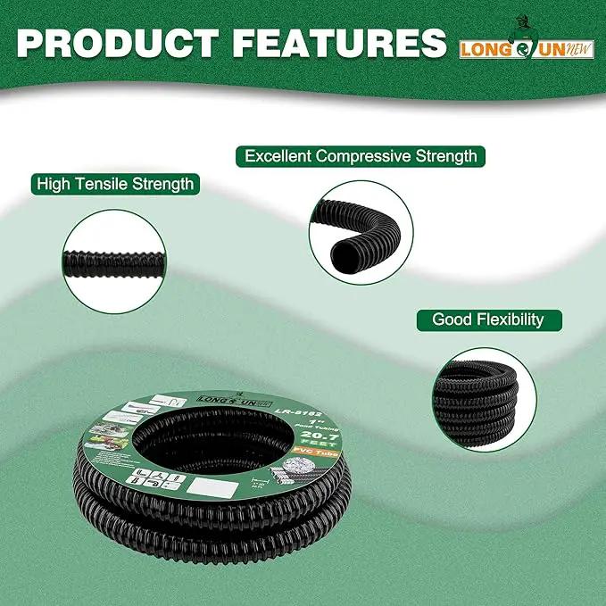 1" Dia. Corrugated Pond Tubing 1-Inch ID, 20.6 FT Length, Black PVC Kinkproof Strong Flex Tubing with Pipe Fittings, Aquarium, Pond Waterfall, Garden Pond Pump Drainage Tube by GreenHaven Gardens