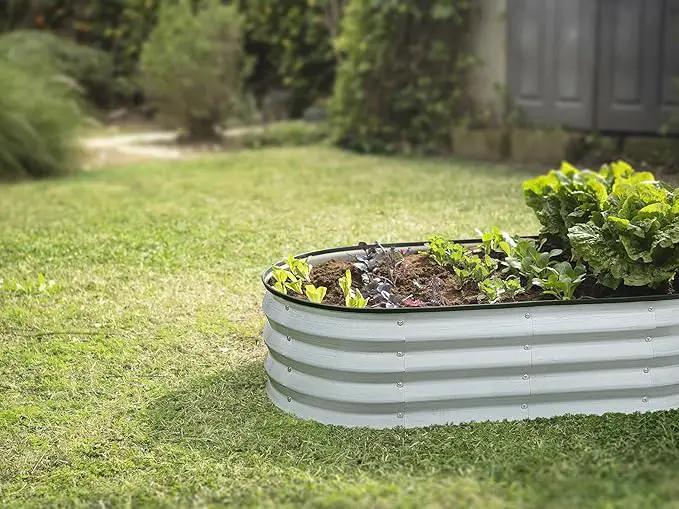 Galvanized Raised Garden Beds Outdoor // 4×2×1 ft Planter Raised Beds for Gardening, Vegetables, Flowers // Large Metal Garden Box (White Wood Grain) by GreenHaven Gardens