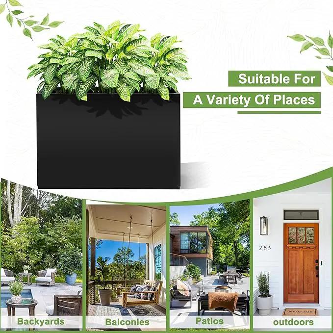 FENCY Metal Rectangular Planter Box Large Planters for Outdoor Plants, Rectangular Tall Planters for Outdoor Plants with Drainage Holes (35.4" L x 9" W x 25.6" H) by GreenHaven Gardens