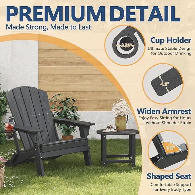 Folding Adirondack Chair Set of 2 with Cup Holder, HDPE All Weather Resistant Plastic Outdoor Patio Chairs, Heavy Duty Fire Pit Seating for Backyard Lawn Garden, Wooden Textured Design(Gray) by GreenHaven Gardens