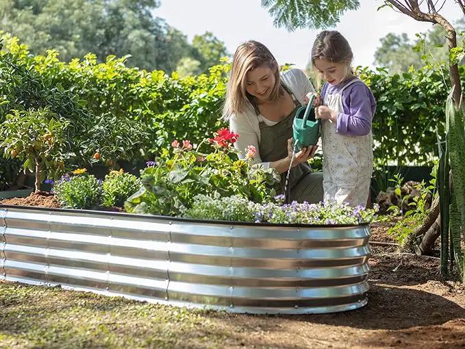 Galvanized Raised Garden Beds Outdoor // 8×4×1 ft Planter Raised Beds for Gardening, Vegetables, Flowers // Large Metal Garden Box // Patented Tool-Free Design (Silver) by GreenHaven Gardens