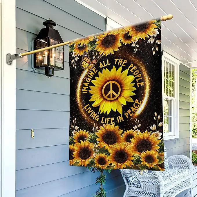 FLAGWIX 30x40 House Flag, Sunflower, Hippie Peace Flag - Double Sided, Heavy Duty Canvas, Fade Resistant - House Flags, Decorations For Home, Outside, Indoor, Outdoor Decor Flag with Grommets by GreenHaven Gardens