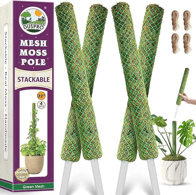 Duspro Green Stackable Mesh Moss Pole for Plants Climbing Vine Supporting Monstera Trellis, for Indoor Plants Extendable Plant Pole Moss Sticks, for Potted Plant Stakes 4Pack 71'' by GreenHaven Gardens