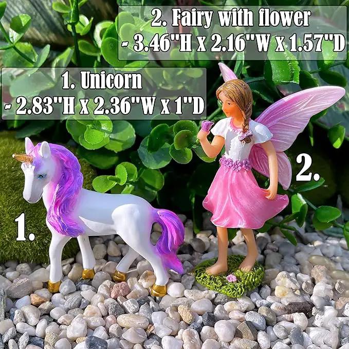 Mood Lab Fairy Garden - Fairy with Unicorn Set of 2 pcs - Miniature Figurines Statue Kit - Outdoor or House Decor by GreenHaven Gardens