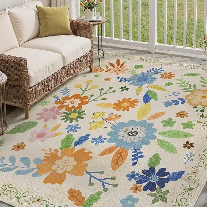 GENIMO Indoor Outdoor Area Rug 8' X 10' Waterproof, Washable Door Mat Non Shedding, Easy Cleaning Floral Outdoor Carpet for Patio, Entryway, Porch, Bathroom, Living Room, Bedroom, Backyard by GreenHaven Gardens