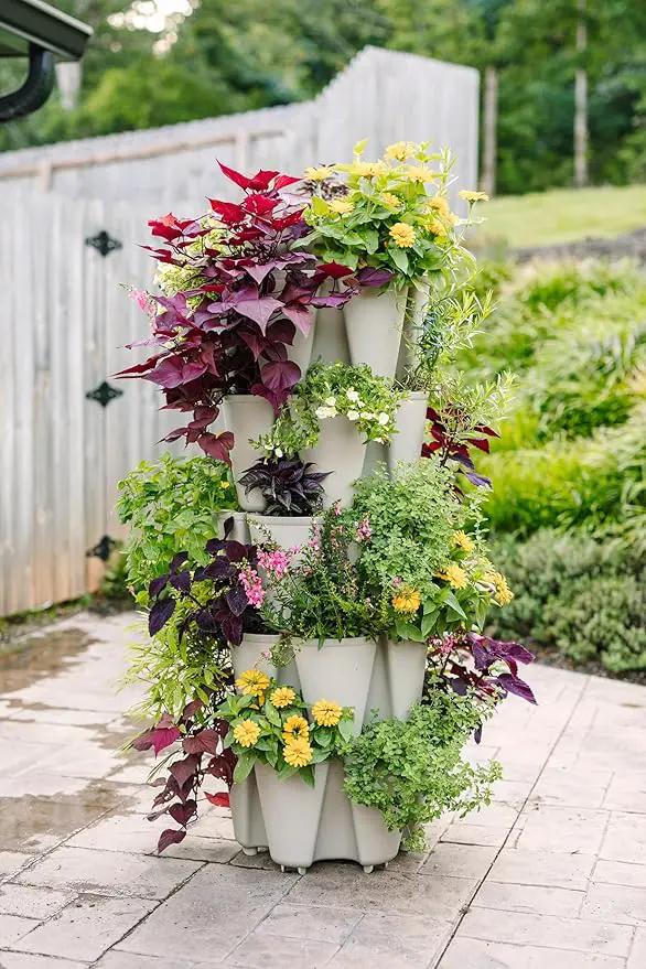 Greenstalk Patented Large 5 Tier Vertical Garden Planter with Patented Internal Watering System Great for Growing a Variety of Strawberries, Vegetables, Herbs, & Flowers (Stunning Stone) by GreenHaven Gardens