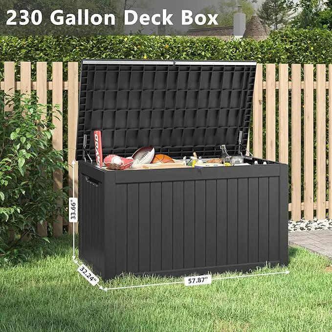 KAMABOKO 230 Gallon Outdoor Storage Box, Resin Deck Boxes Indoor and outdoor, Waterproof Storage Box Lockable Lid for Garden Tools, Package Delivery, Patio Cushions, Black by GreenHaven Gardens