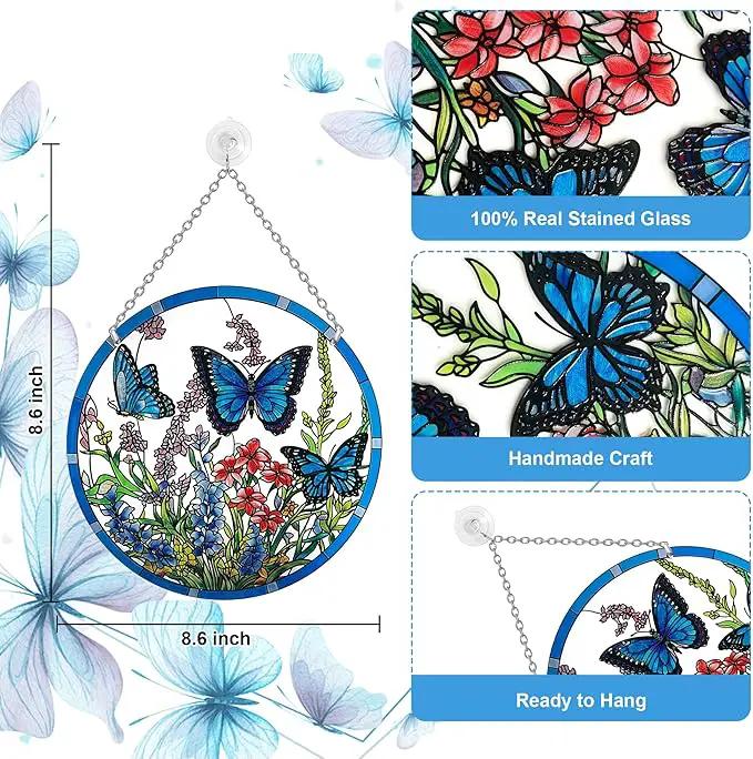 Lager Butterfly Suncatchers for Windows, Butterfly Stained Glass Window Hanging - 8.6 inch Sun Catcher for Window, Butterflies Decor with Hook - Suncatchers Birds Window Hangings Gifts for Mom by GreenHaven Gardens