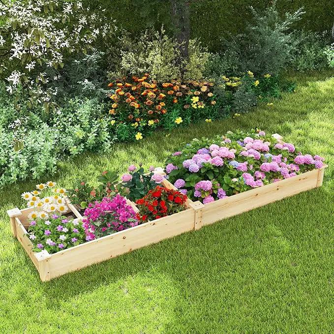 HAPPYGRILL Raised Garden Bed, Wooden Planter Raised Bed w/2 Garden Boxes, 7 Compartments, DIY Painting Available, Elevated Planter Box for Patio Garden Backyard Lawn Gardening, 90” x 25” x 10” by GreenHaven Gardens