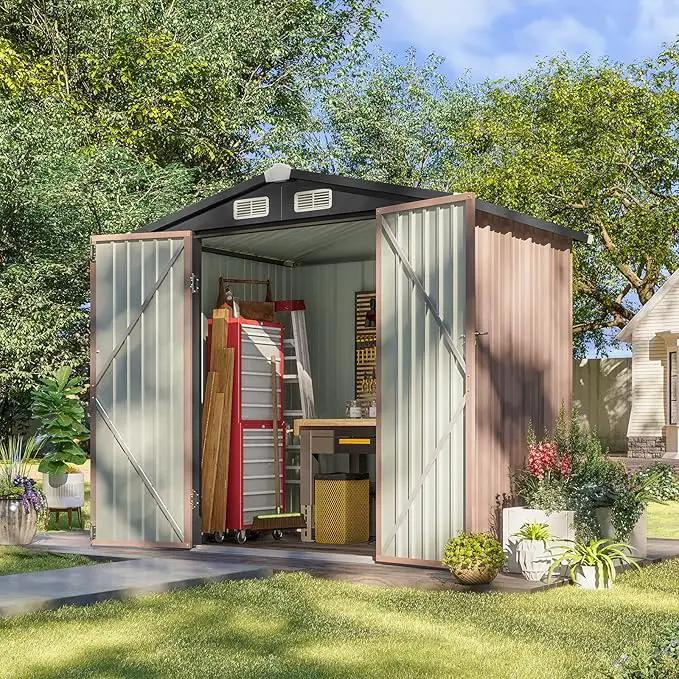 Aoxun 6.2x4 FT Shed Outdoor Storage Shed with Lockable Doors & Slooping Roof Metal Garden Tool Shed for Backyard, Patio, Poolside (Brown) by GreenHaven Gardens