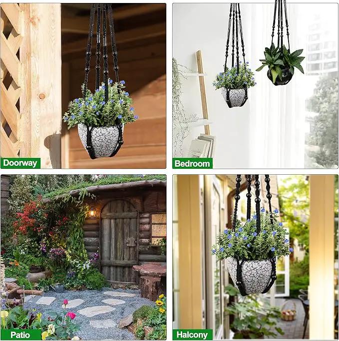 RIFNY Macrame Plant Hanger for 5 to 10 Inch Plant Pots, 35 Inch Indoor Handmade Woven Rope Hanger Kits with Hooks and Wood Beads, Hanging Planter Basket Holder for Boho Home Decor (Black, 3 Pack) by GreenHaven Gardens