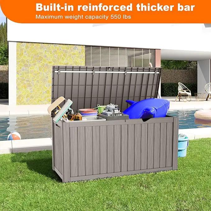 150 Gallon Resin Deck Box, Lockable Patio Outdoor Storage Box for Furniture, Garden Tools and Tools Storage, Waterproof Outside Storage Boxes - Grey by GreenHaven Gardens
