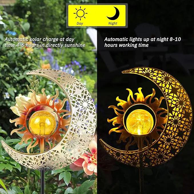 Solar Garden Statues Outdoor Decor, Moon Sun Figurine Light Stake, Housewarming Ornament for Patio, Lawn, Yard, Pathway - Unique Gift Ideas for Gardening Mom Grandma by GreenHaven Gardens