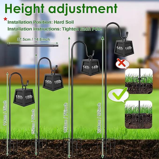 XDW-GIFTS Bird Feeder Pole for Outdoor, 92 Inch Shepherds Hooks Heavy Duty Garden Pole for Hanging Plant Basket, Solar Light Lanterns, Garden Plant Hanger Stands with 5 Base Prongs by GreenHaven Gardens