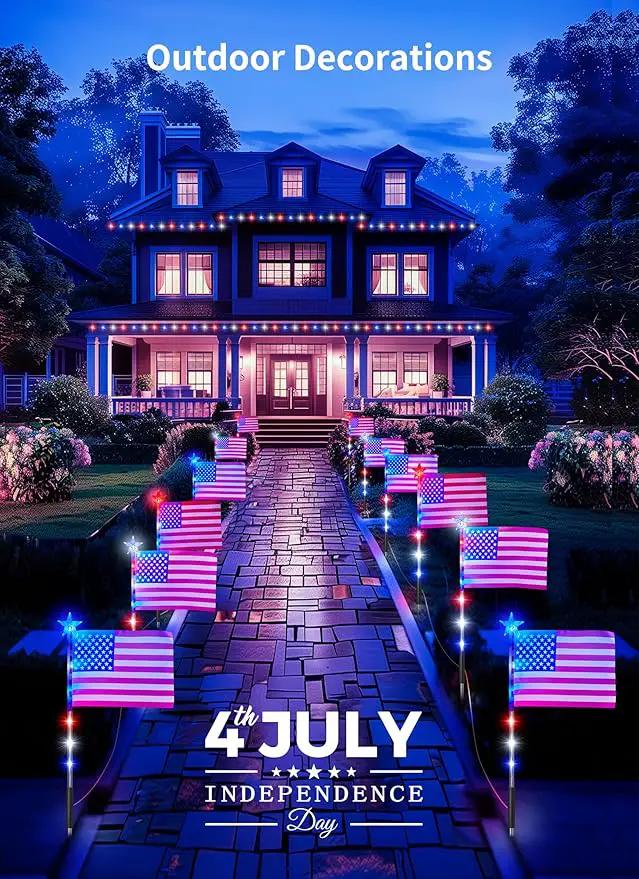 Brightown 4th of July Decorations Outdoor, Red White and Blue Lights, 6 Flag Lights Pathway, Memorial Day Decorations for Independence Day Garden Yard Lawn Outside Patriotic Decorations by GreenHaven Gardens