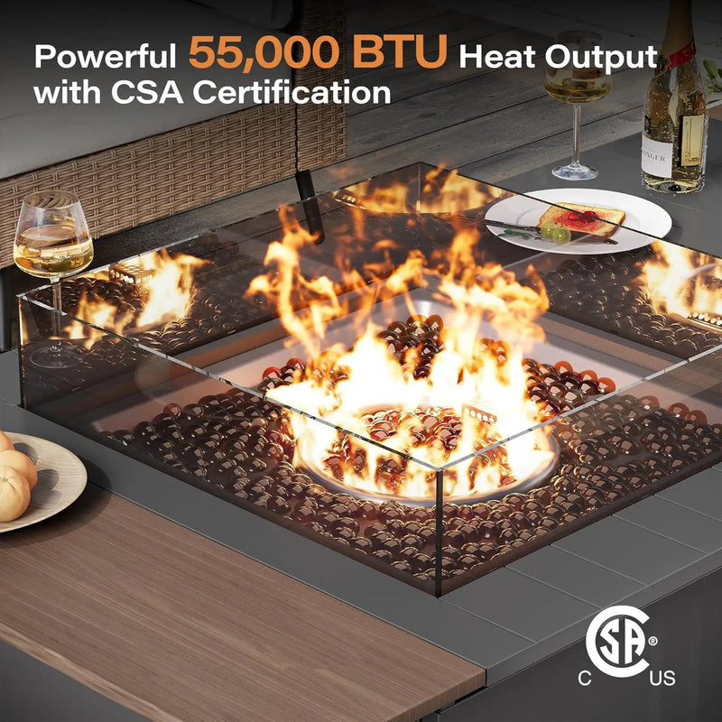 LAUSAINT HOME 64" Gas Fire Pit Table for Outside Patio, 55,000 BTU Propane Firepit with Expandable Tabletop & Wind Guard by GreenHaven Gardens