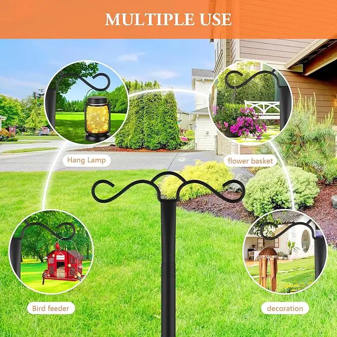 Double Shepherds Hook for Outdoor with 5 Prong Base 110 Inch Heavy Duty Two Sided Bird Feeder Pole for Hanging Lantern,Hummingbird Feeder,Lightweight Plant,Shepherds Hook for Bird Feeders for Outside by GreenHaven Gardens