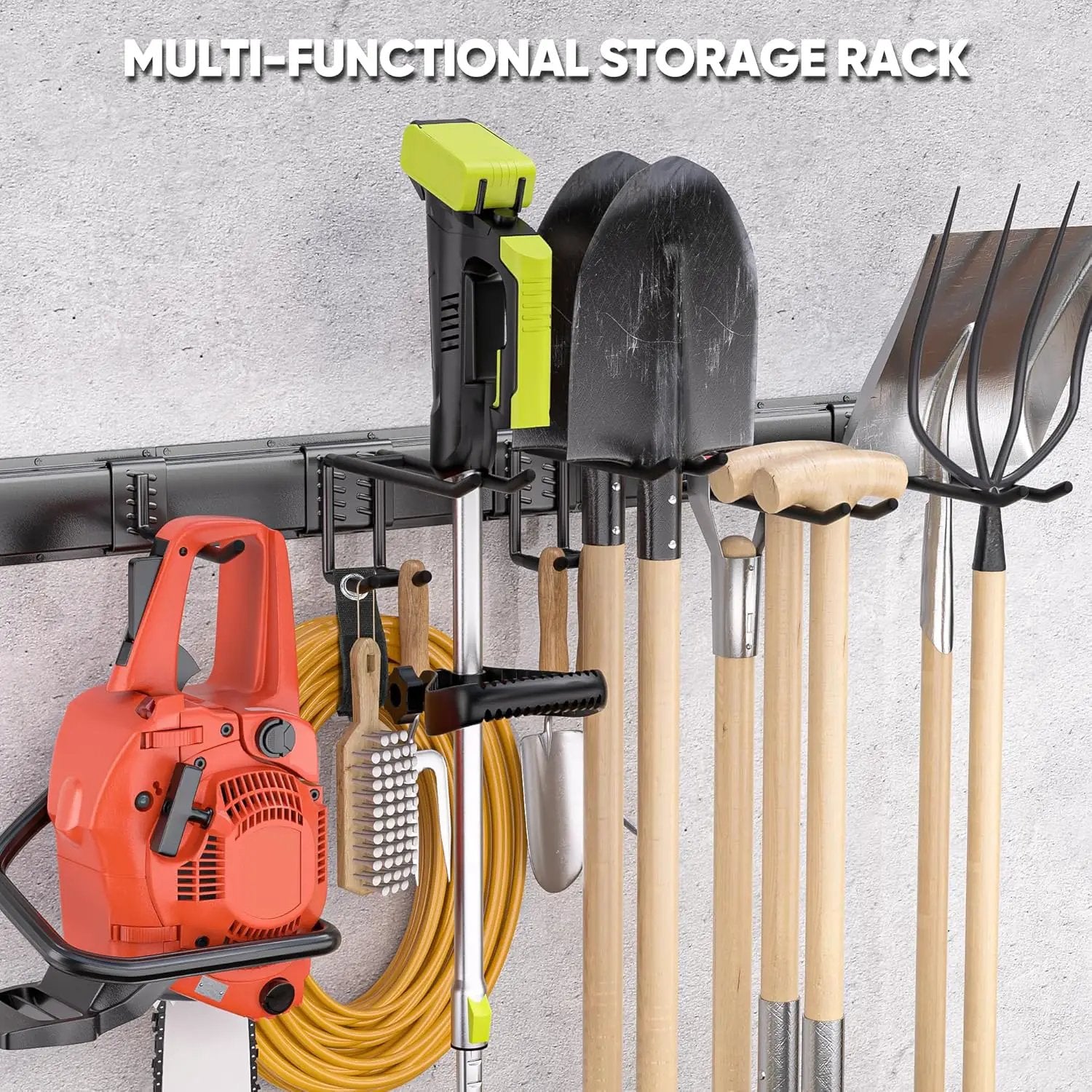Garden Tool Organizer Wall Mount, 96 inches Tool Storage Rack with Adjustable Hooks, 600lbs Adjustable Heavy Duty Metal Hooks, Yard Shed Rack Holder System Hanging Rake Broom Mop Snowboard, Men Gift by GreenHaven Gardens