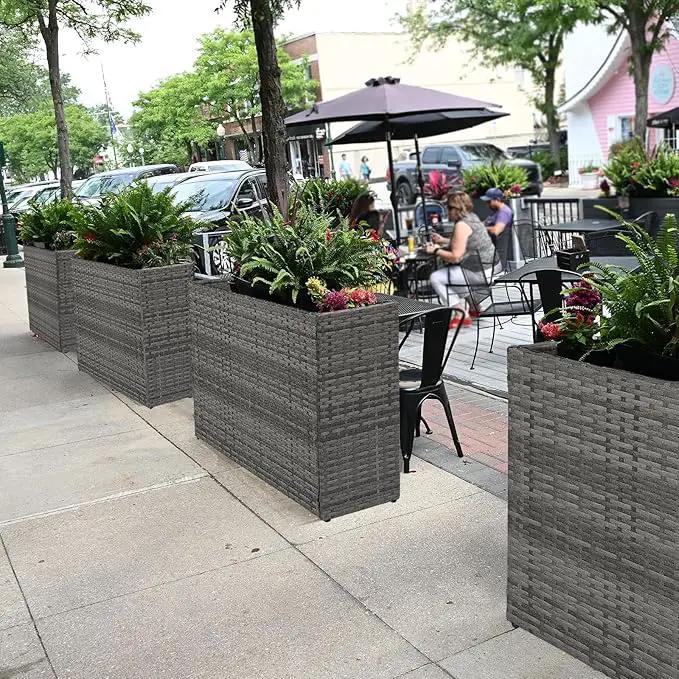 LEWIS&WAYNE Tall Planters for Outdoor Plants Handmade Wicker Large Rectangular Block Planter Box with Removable Liners Modern Planter for Indoor Outdoor Patio Deck - Gray by GreenHaven Gardens