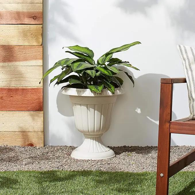 PL00BG Classic Traditional Plastic Urn Planter Indoor/Outdoor, 16" x 18", Beige by GreenHaven Gardens