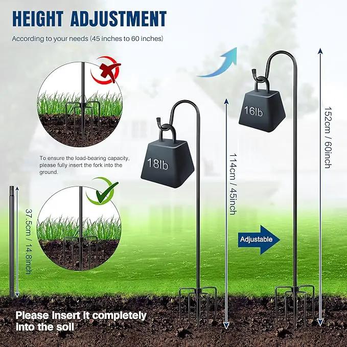 Ottsuls Shepherds Hooks for Outdoor - 60" Heavy Duty Bird Feeder Pole with 5 Prong Base, Adjustable Stand Hanger for Garden Plant, Hummingbird Feeder, Lantern Lights - Haning Wedding Decor (1 Pack) by GreenHaven Gardens