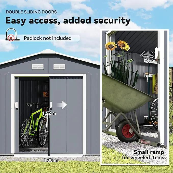 Outsunny 11' x 13' Outdoor Storage Shed, Garden Tool Metal Shed with Foundation Kit, Double Lockable Door, Air Vents and Sloping Roof, for Backyard, Patio, Lawn, Dark Gray by GreenHaven Gardens