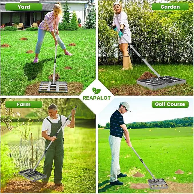Lawn Leveling Rake, Lawn Leveler with Stainless Steel Long Handle, Heavy Duty Yard Level Tool for Leveling Soil, Sand Or Dirt Surfaces, Gardening Gloves Gift Included (17x10in) by GreenHaven Gardens