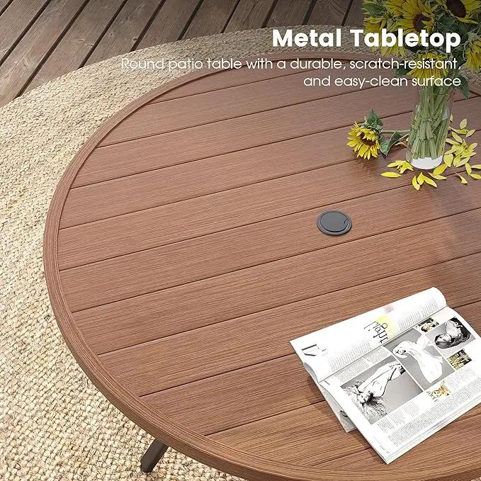 DIFY 48" Round Patio Dining Table for 6, All Weather Round Outdoor Metal Dining Table with 1.57" Umbrella Hole, Perfect for Backyard Lawn Garden, Walnut by GreenHaven Gardens