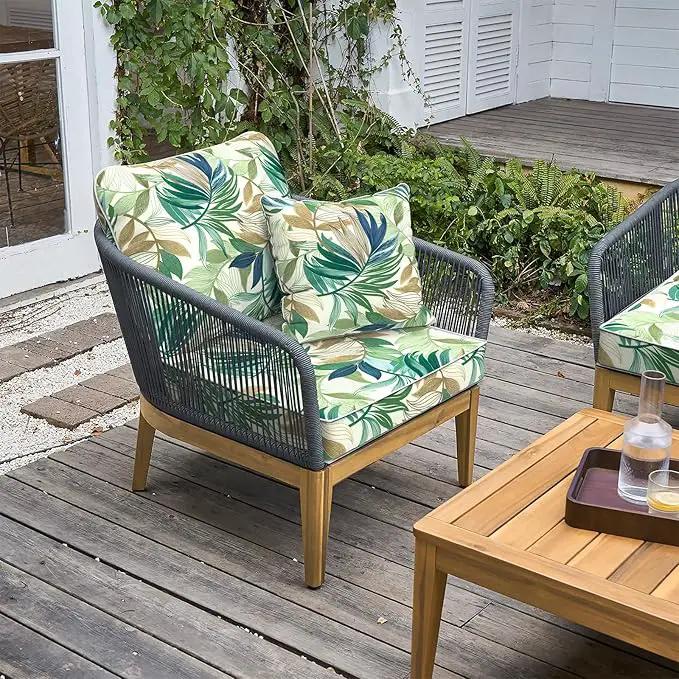 LVTXIII Outdoor Deep Seat Cushion Patio Seat and Back Cushion Set Seasonal Chair Cushion with Removable Cover and Adjustable Buckle for Home and Garden, 22"x22"x4", Lush Leaf Green by GreenHaven Gardens